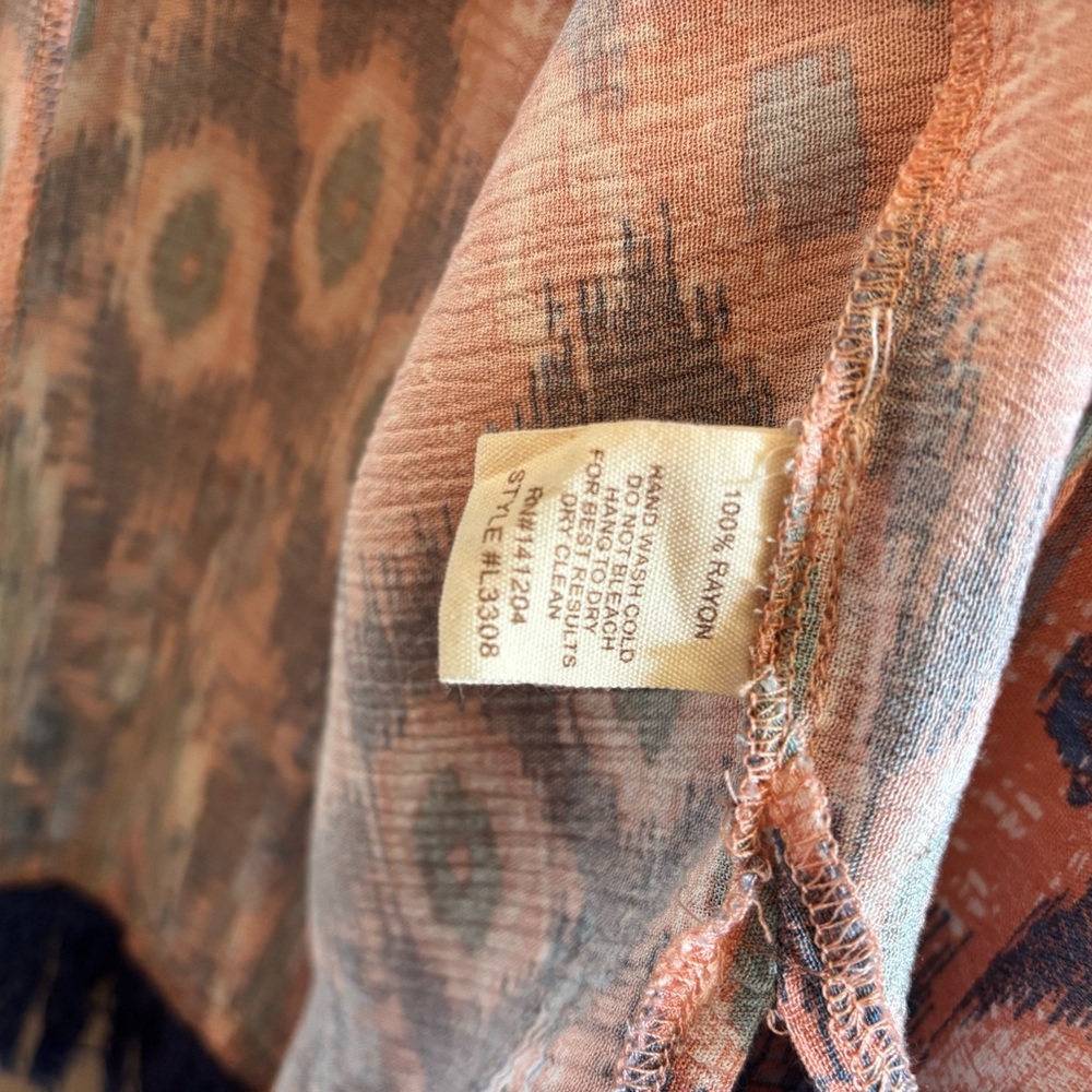 Hem & Thread Peach/Navy Boho Fringe Open-Front Tunic - Picture 3 of 4